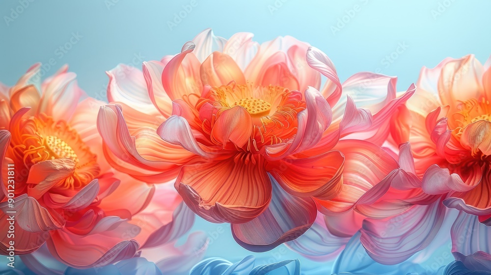 Obraz premium beautiful flowers, orange and pink lotus colors, light blue background