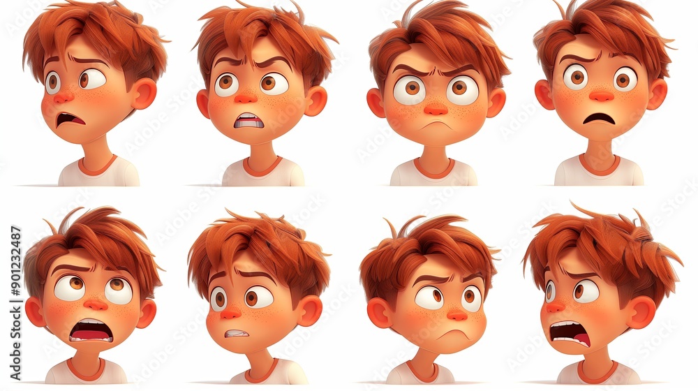 Cute Boy Emoji Sheet with Various Emotions and Dynamic Poses Cute Boy Emoji Sheet with Various Emotions and Dynamic Poses