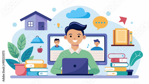 online-education-and-e-learning-at-home-by-webinar vector illustration