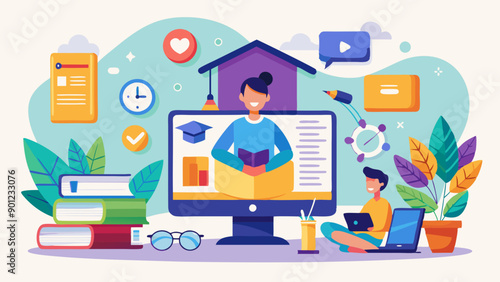 online-education-and-e-learning-at-home-by-webinar vector illustration