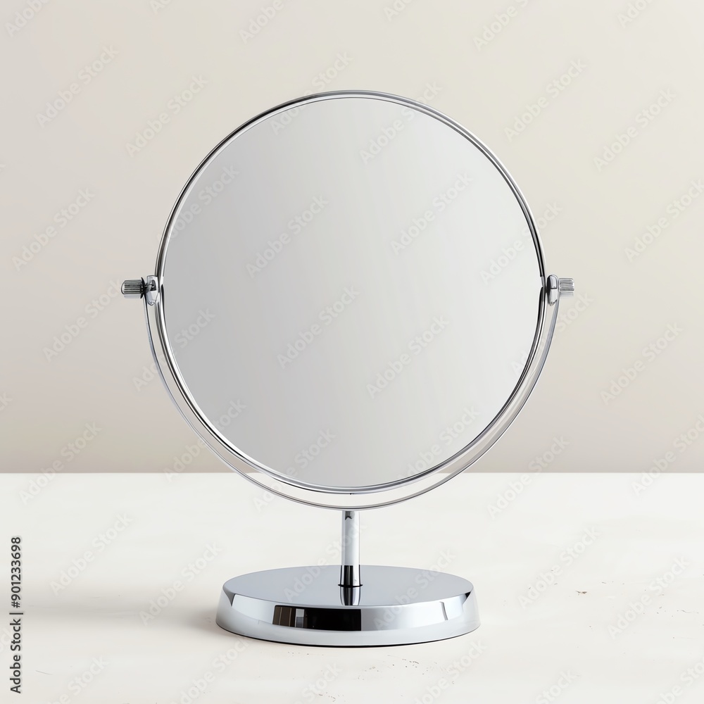 A sleek, modern round mirror with a chrome finish, perfect for vanity or home decor. A sleek, modern round mirror with a chrome finish, perfect for vanity or home decor.