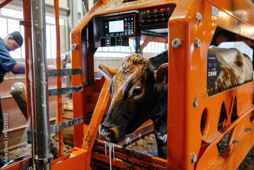 Cow in Orange Cattle Chute photo