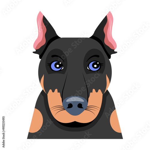 A flat vector of doberman puppy

