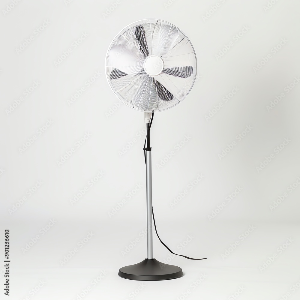A sleek, modern stand fan providing cool air, perfect for home or office settings, ensuring comfort during warm days. A sleek, modern stand fan providing cool air, perfect for home or office settings, ensuring comfort during warm days.