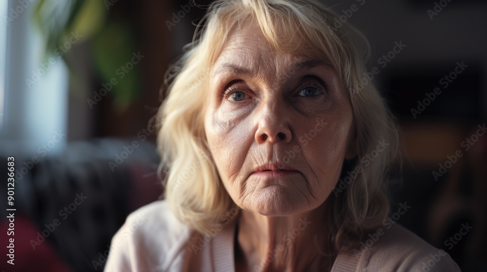 A close-up shot of a woman showing concern or worry on her face A close-up shot of a woman showing concern or worry on her face