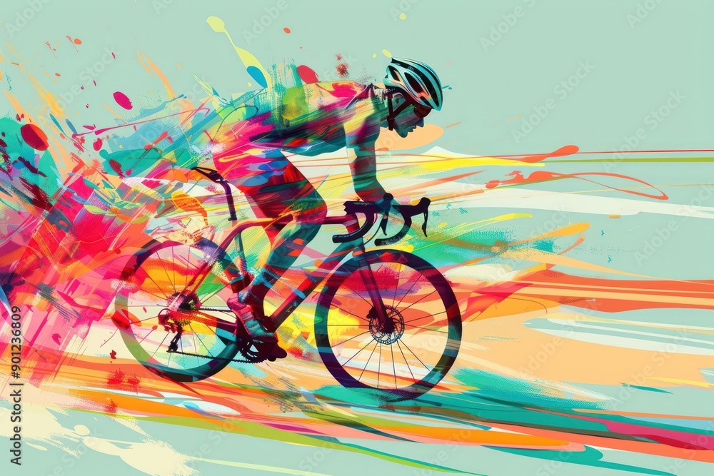 Fototapeta premium Abstract colorful illustration of bicyclist