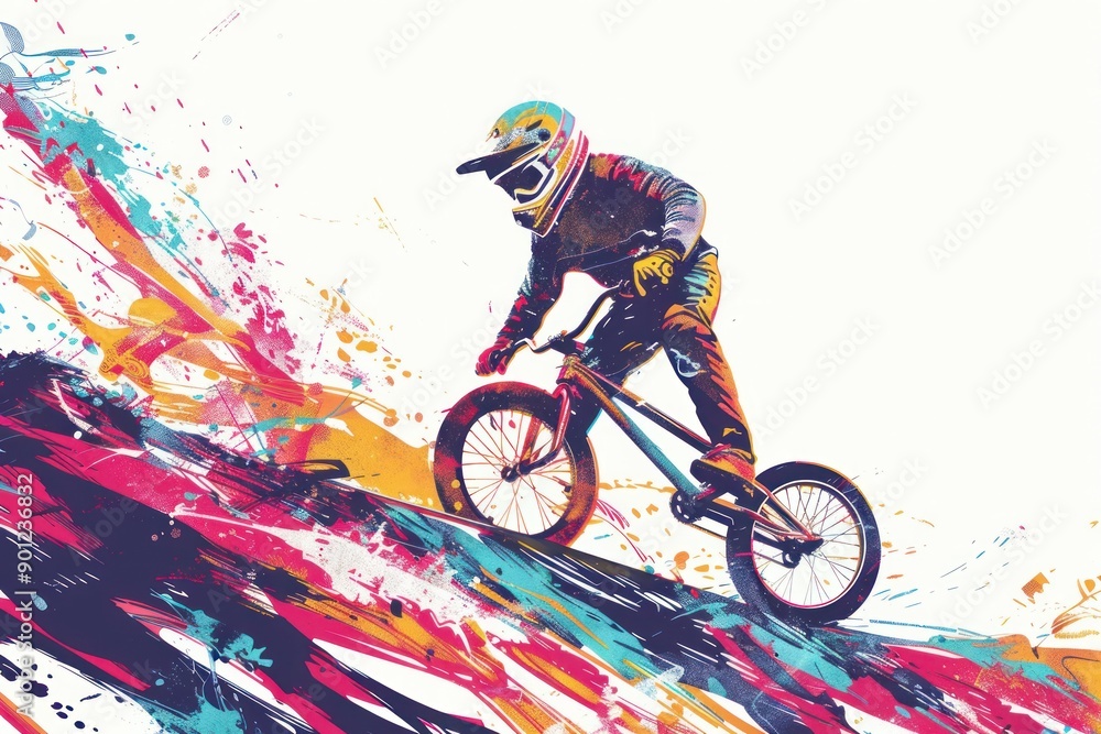 Fototapeta premium Abstract colorful illustration of bmx bicyclist make trick