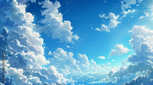 Blue Sky with White Puffy Clouds photo