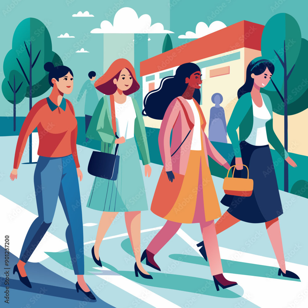 Fototapeta premium public-group-women-walking vector image