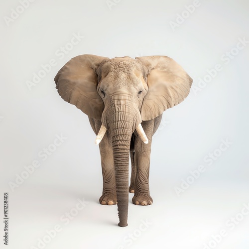 A majestic elephant standing gracefully, showcasing its large ears and trunk in a vibrant, neutral background. photo