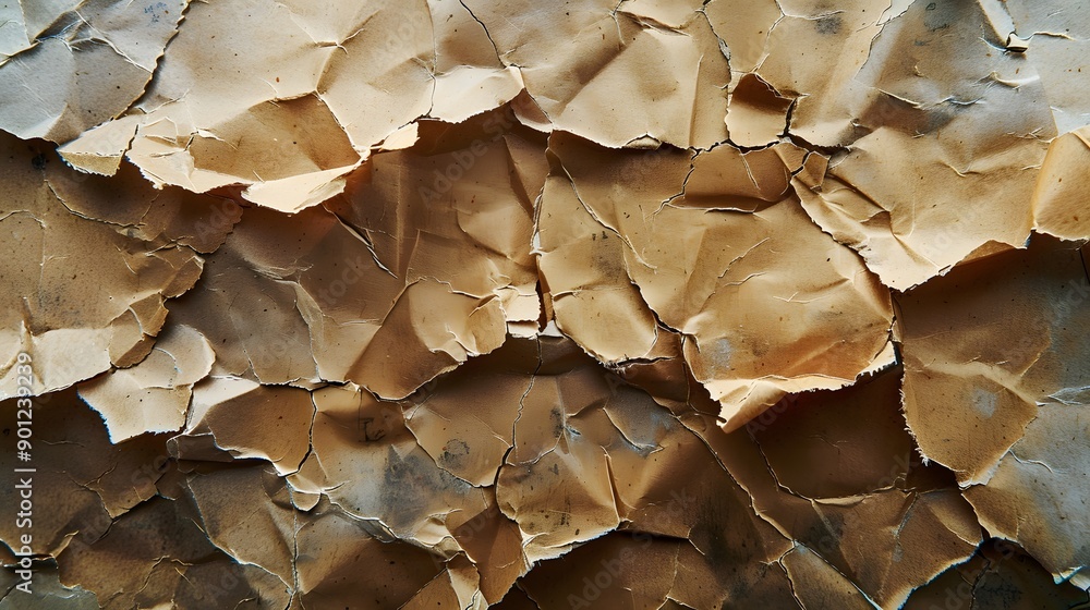 Textured Close-Up of Crumpled and Peeling Paper Surface Textured Close-Up of Crumpled and Peeling Paper Surface