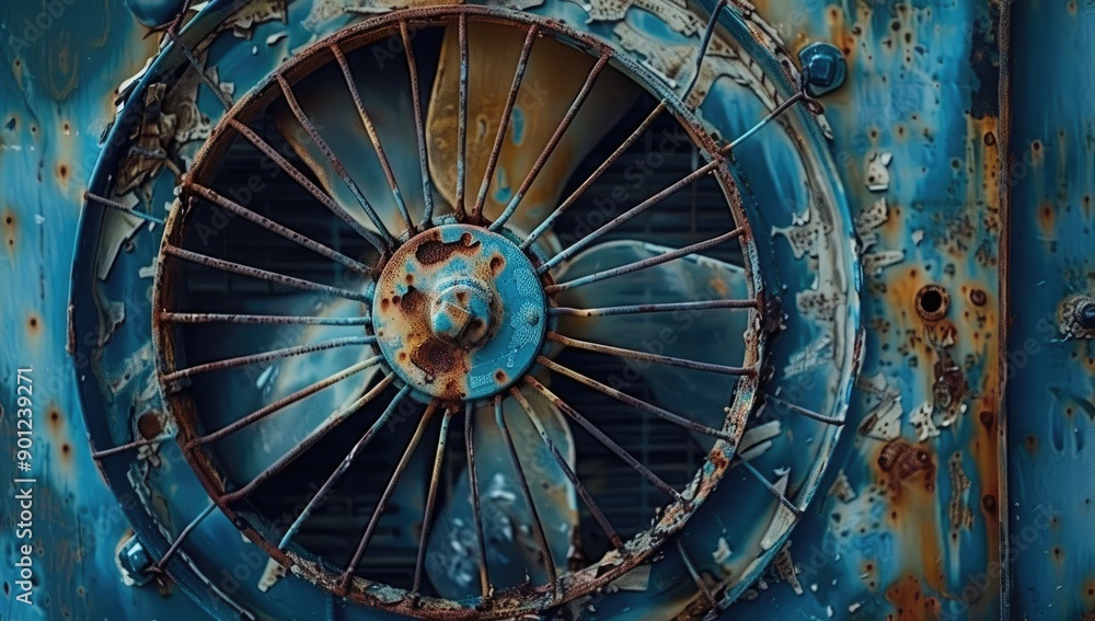 Obraz premium Rusty Old Industrial Fan Close-Up