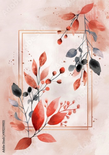 Watercolor Painting With Floral Frame