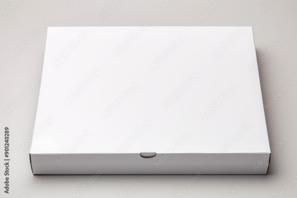 Minimalist display of a closed, white cardboard box suitable for product mockups Minimalist display of a closed, white cardboard box suitable for product mockups