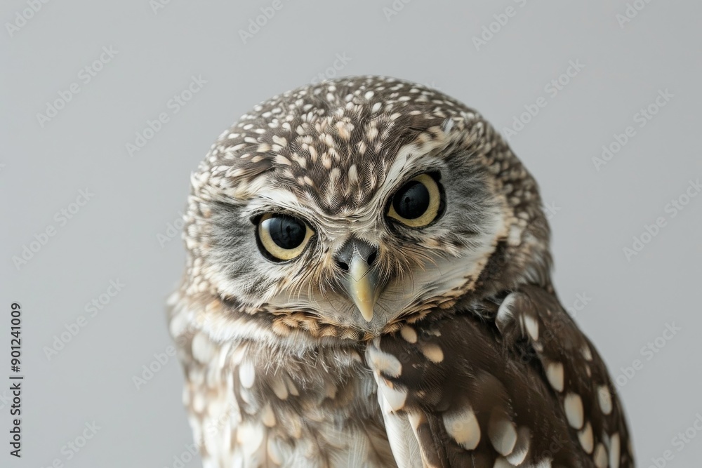Owl, head tilted inquisitively a minimalist background Owl, head tilted inquisitively a minimalist background