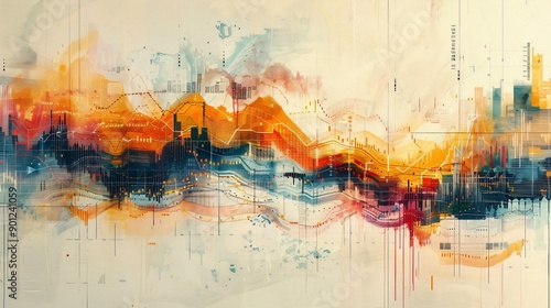 Abstract Watercolor Painting of Digital Data Visualization