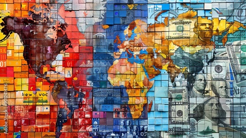 World Map Composed of Currency and Architectural Details