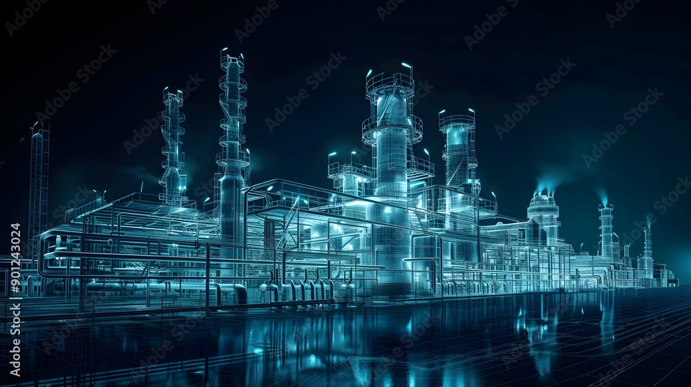 Obraz premium Futuristic Industrial Complex in Neon Glow