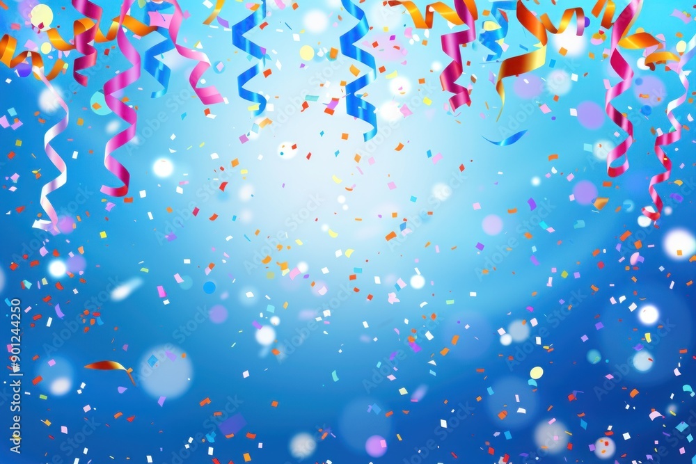 Celebration and colorful confetti party on blue abstract background Celebration and colorful confetti party on blue abstract background