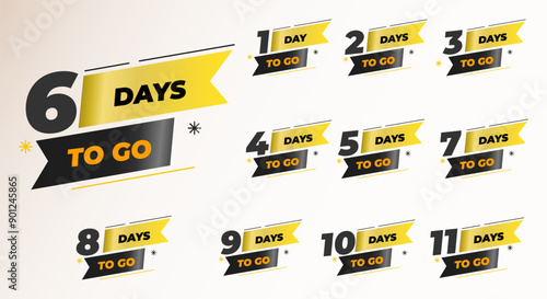 Days To Go Countdown banner template design. 1,2,3,4,5,6,7,8,9,10,20 days left countdown icon. vector 