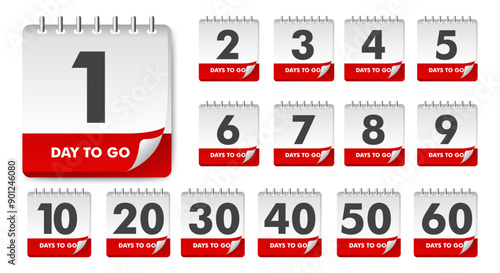 Days To Go Countdown banner template design. 1,2,3,4,5,6,7,8,9,10,20 days left countdown icon. vector 