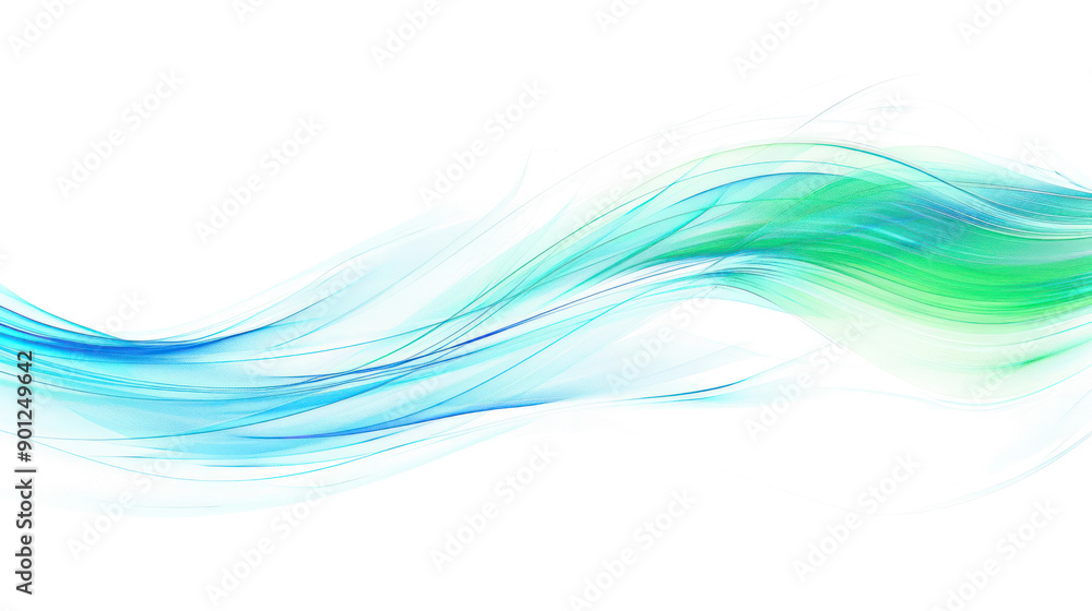 abstract blue and green flowing waves overlay isolated on transparent or white background
