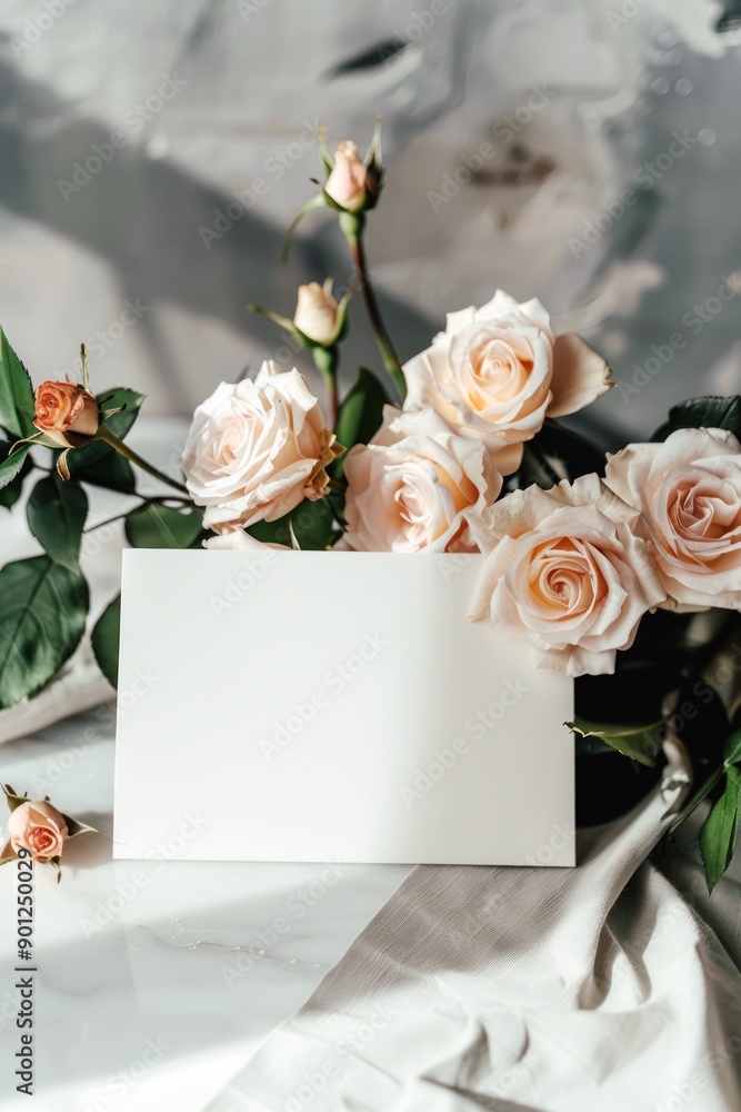 Elegant Blank Wedding Invitation Card With A Bouquet Of Pale Pink Roses elegant-blank-wedding-invitation-card-with-a-bouquet-of-pale-pink-roses