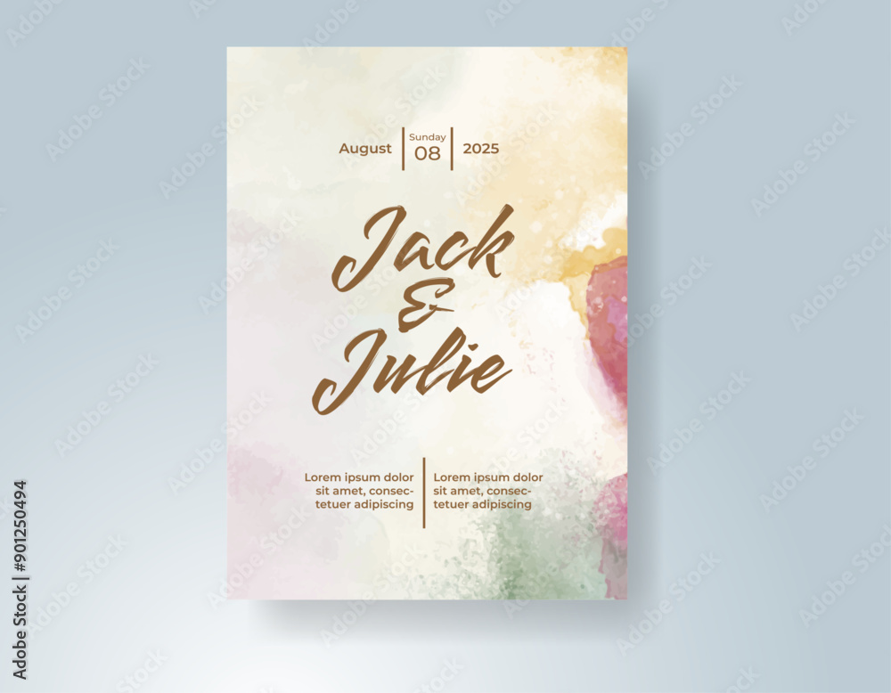 Wedding invitation with abstract watercolor background