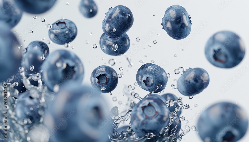 Close-Up of Fresh Blueberries Floating Against White Background Close-Up of Fresh Blueberries Floating Against White Background