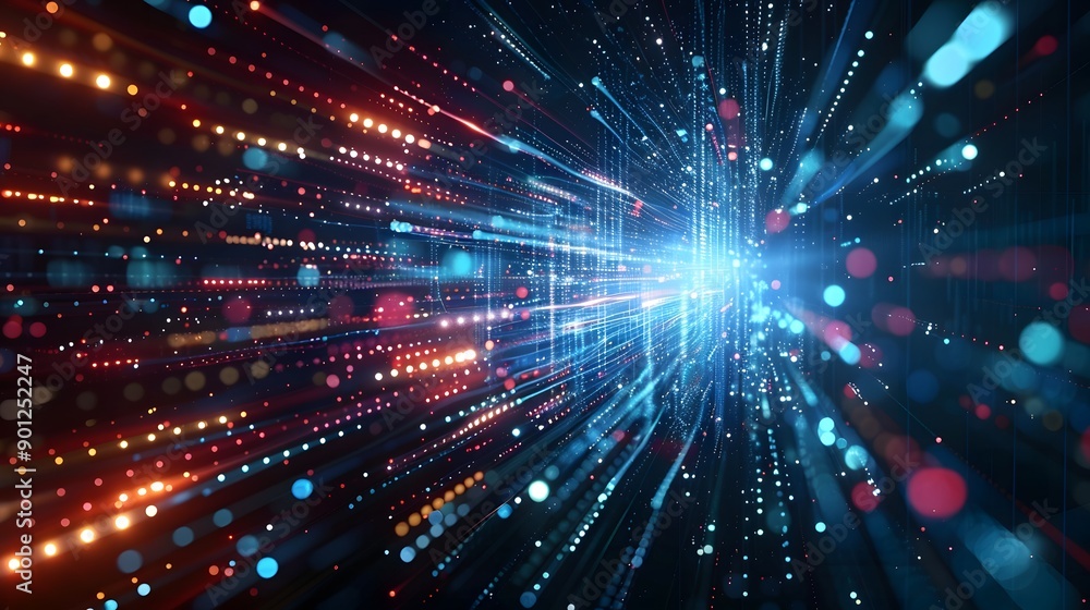 Naklejka premium Dynamic Burst of Light and Color in a Digital Universe