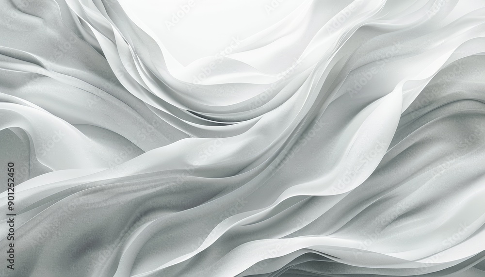 Fototapeta premium Abstract Fluid Waves in White Tones, Minimalistic and Modern Background with Copy Space