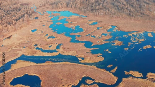 Aerial photography of autumn lake wetlands in Arxan, Inner Mongolia photo