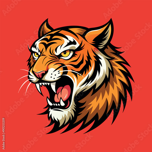 Wallpaper Mural Vector tiger head Clipart illustration On a White Background Torontodigital.ca