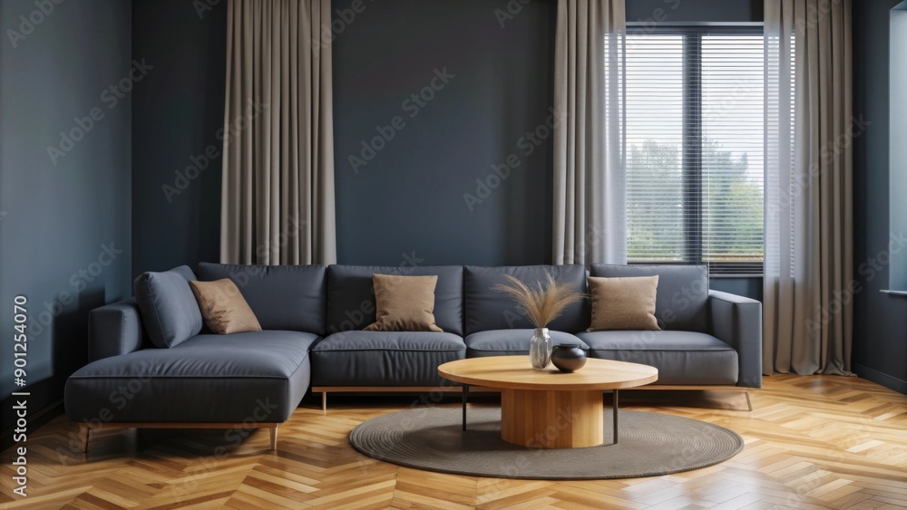 Fototapeta premium The room features a minimalist design with a modern aesthetic.