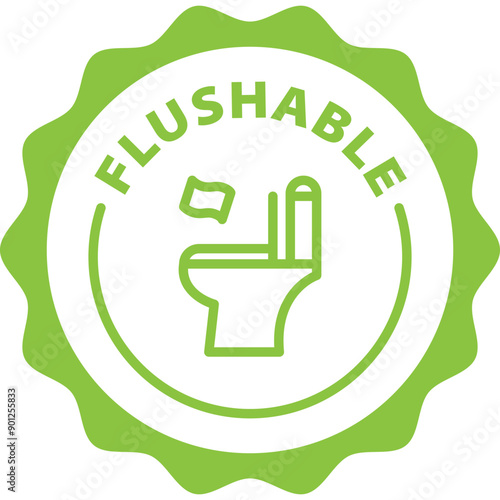 green flushable outline icon round rounded circle badge stamp label isolated on transparent background