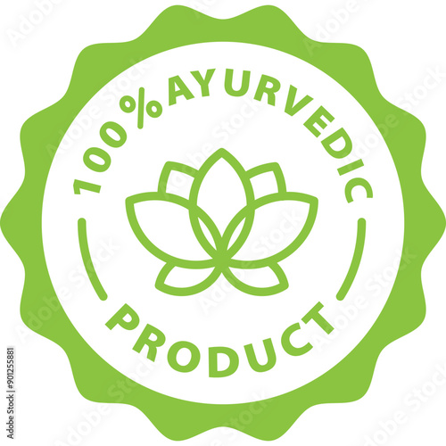 green ayurvedic product outline icon round rounded circle badge stamp label isolated on transparent background