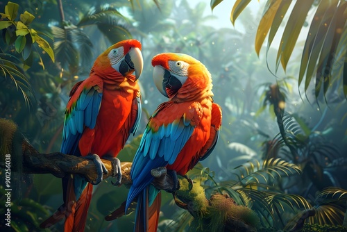 Wallpaper Mural Vibrant Macaws in a Lush Tropical Jungle Torontodigital.ca