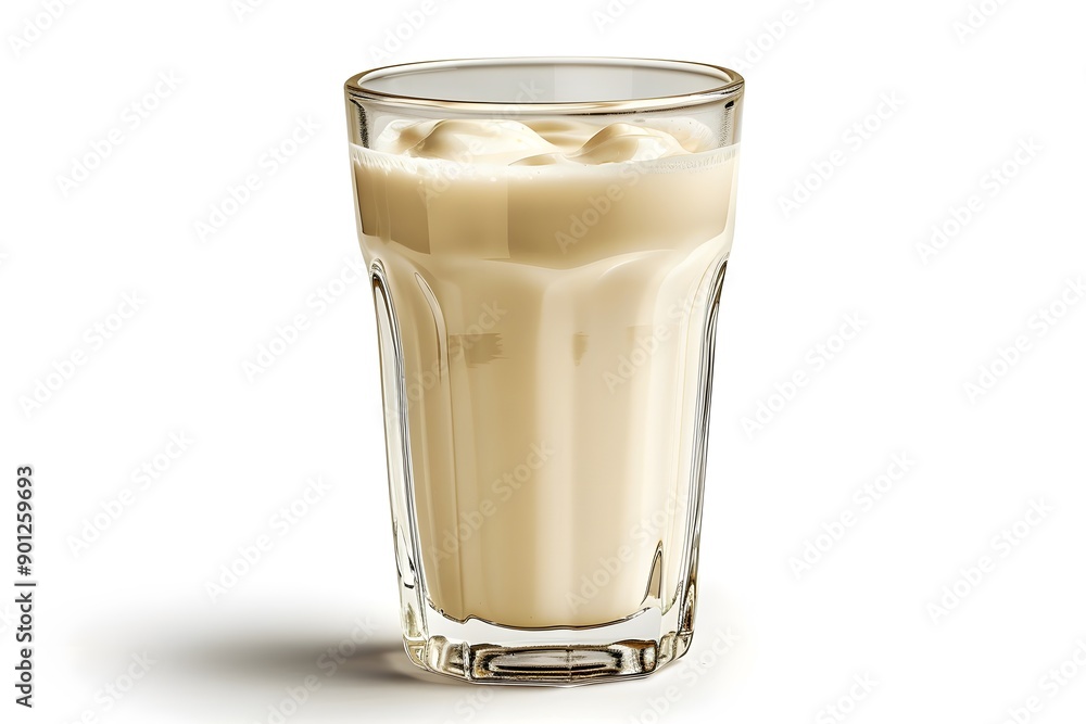 Refreshing Glass of Creamy Beverage with Ice Cubes Refreshing Glass of Creamy Beverage with Ice Cubes