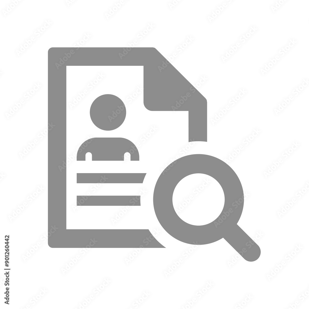 Fototapeta premium Find contact vector icon. CV or resume page with magnifying glass.
