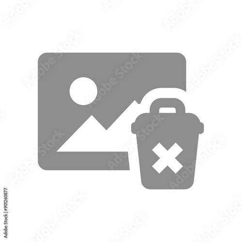 Delete image vector icon. Deleting photo or picture with garbage bin.
