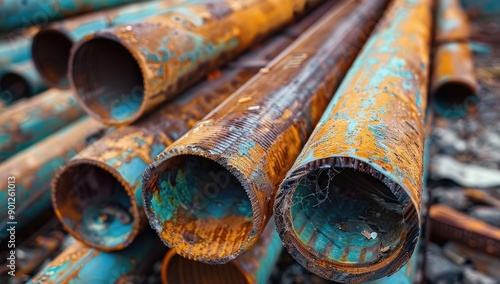 Rusty Metal Pipes in Industrial Yard photo