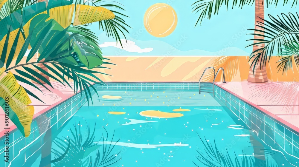 Summer background with pool illustrations for banners, cards, flyers.Summer concept Summer background with pool illustrations for banners, cards, flyers.Summer concept