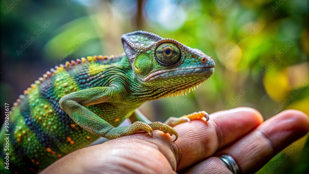 chameleon on a palm tree chameleon on a palm tree
