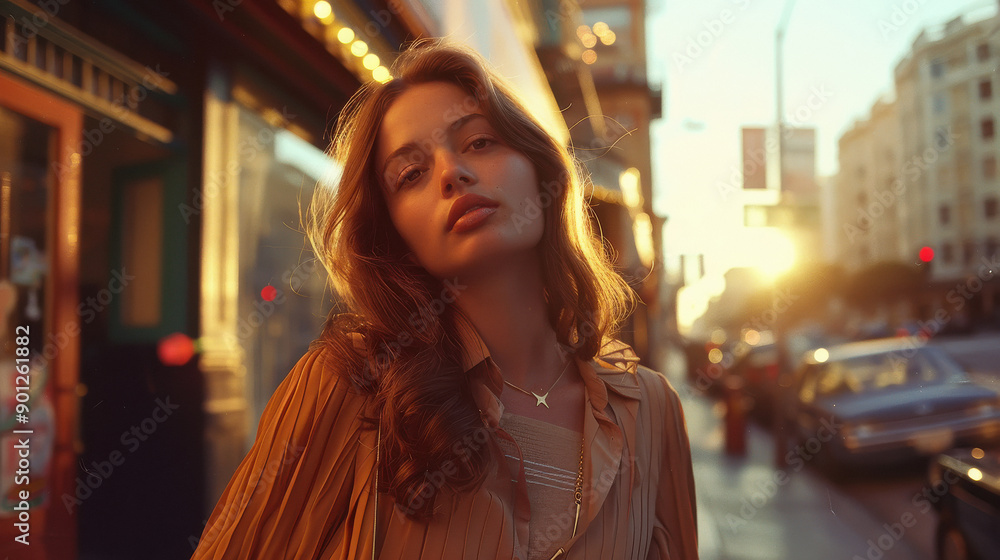 young attractive woman walking on city street young attractive woman walking on city street