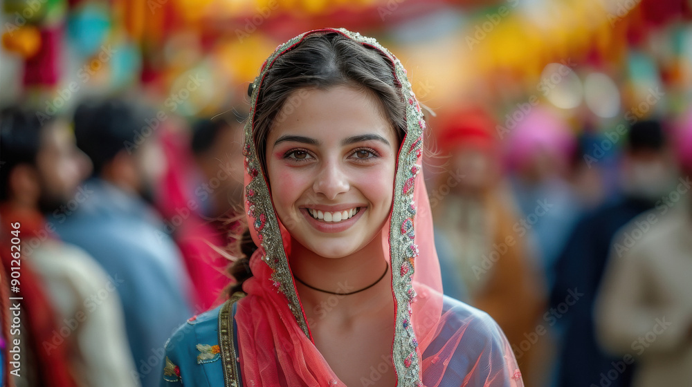 young indian woman standing at Punjabi festival young indian woman standing at Punjabi festival