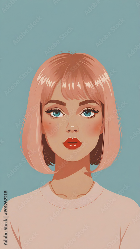 Illustration of a close-up of a young woman with short hair in a t-shirt Illustration of a close-up of a young woman with short hair in a t-shirt