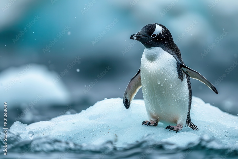 Penguin amidst a melting polar ice landscape. Penguin amidst a melting polar ice landscape.