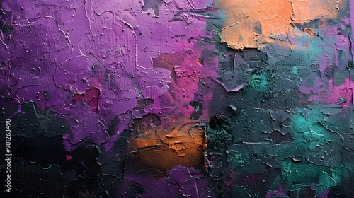 Vibrant Abstract Texture with Rich Purple, Green, and Orange Hues photo