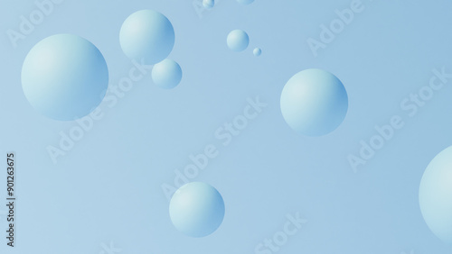 Abstract blue spheres on a light blue background