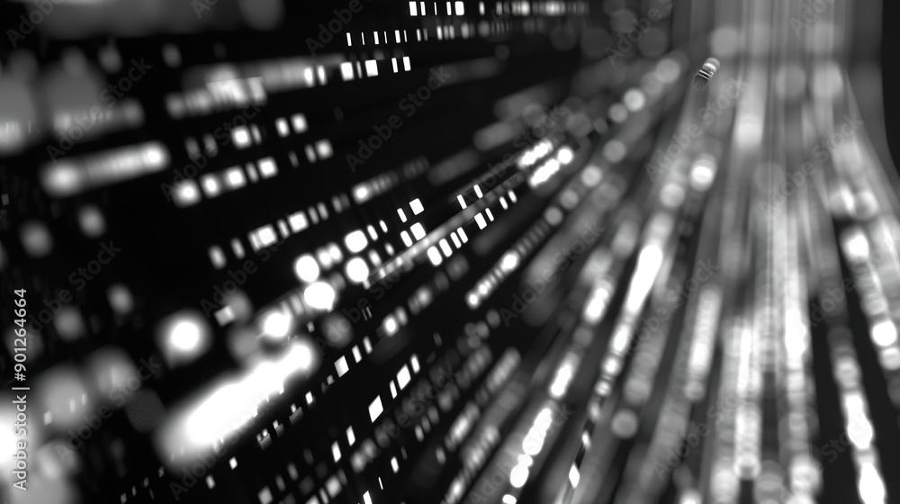Obraz premium Black and White Lines of Random Code Falling Down Like in The Matrix, Creating a Digital Rain Effect